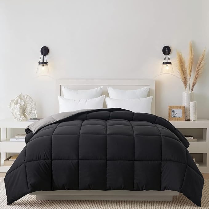 Cosybay Down Alternative Comforter (Black/Grey, Full) - All Season Soft Quilted Full Size Bed Comforter - Duvet Insert with Corner Tabs -Winter Summer Warm Fluffy, 82x86 inches