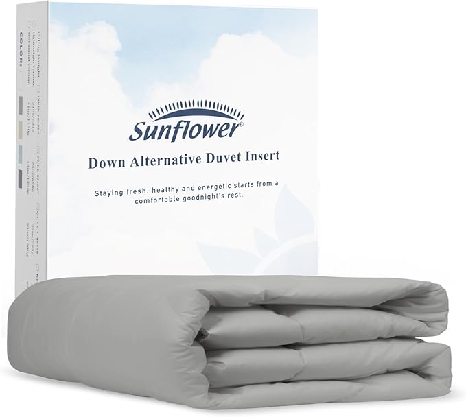 sunflower Comforter Queen Size Silver Gray Down Alternative Filling 100% Cotton Shell Lightweight Bedding Queen Comforter Blanket for Summer with Corner Tabs Soft Breathable Machine Washable