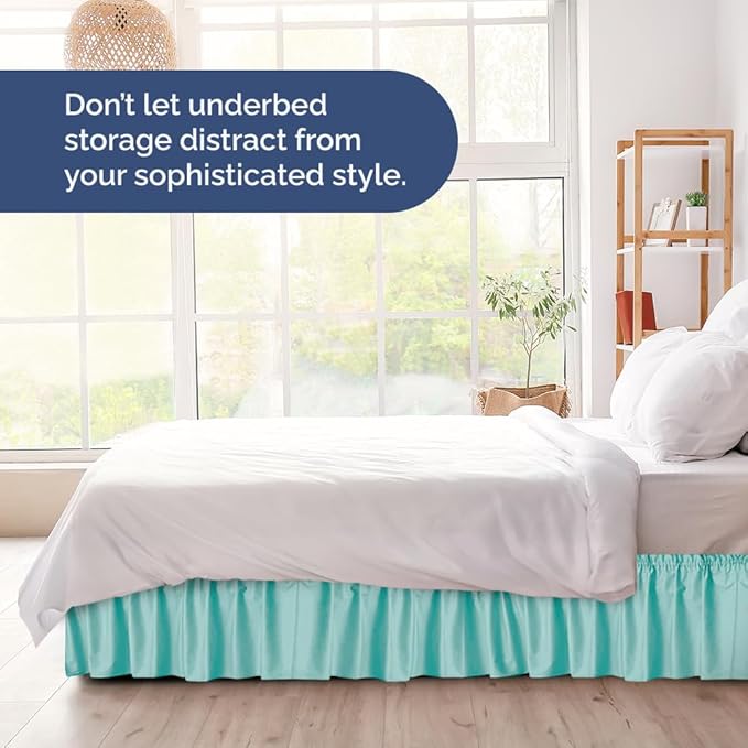 Wrap Around Dust Ruffle Bed Skirt - Spa Blue - Twin/Twin XL Size Beds with 24 Inch Drop - Easy Fit Elastic Strap - Adjustable Pleated Bedskirt w/Brushed Fabric Wrinkle Free - Women, Men, Kids & Teens