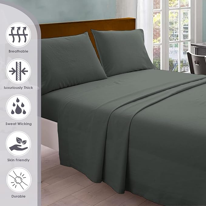 Pizuna Pure 100% Cotton King Size Sheets, 800 Thread Count Long Staple Cotton Crisp Sateen with 15in Deep Pocket (Dark Grey)