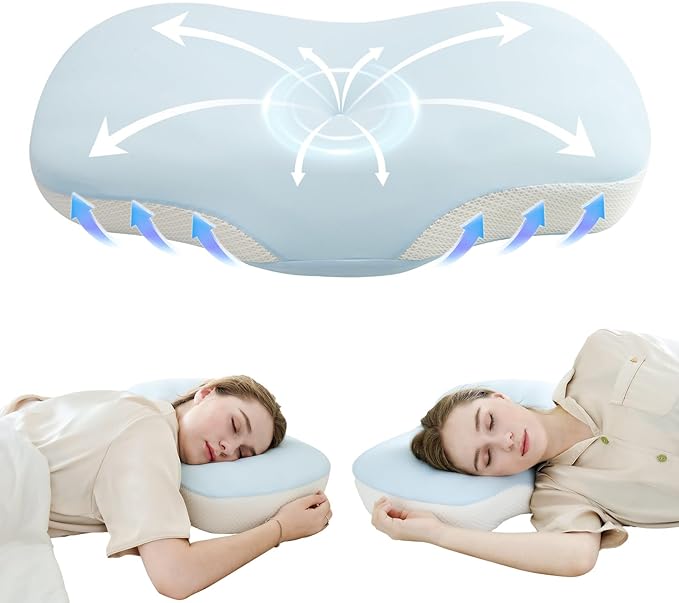 Cervical Neck Pillow for Pain Relief - Cooling Side Sleeper Pillow for Sleeping, Ergonomic Memory Foam Pillows for Neck Support, Contour Orthopedic Bed Pillow for Back Stomach Sleepers (Blue)