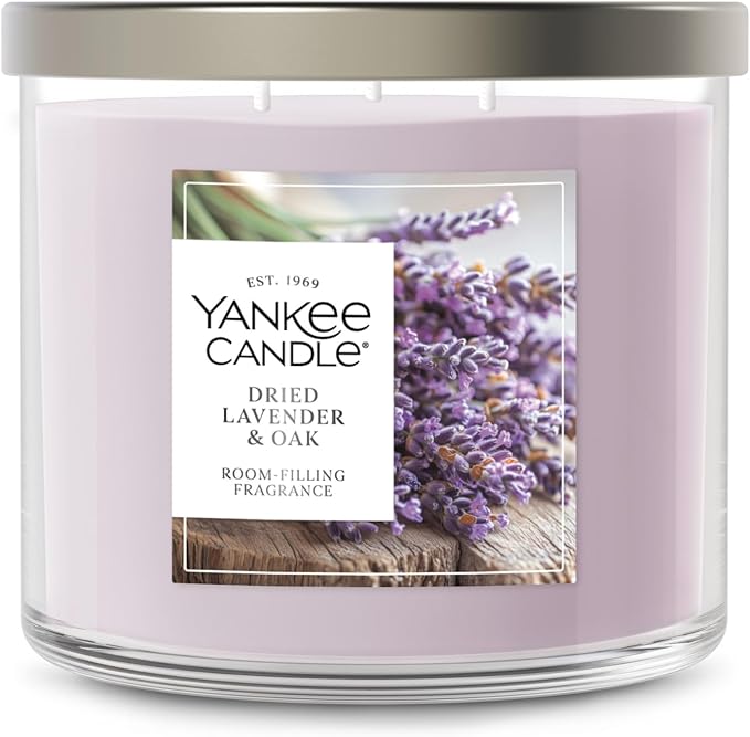 Yankee Candle Dried Lavender & Oak, Scented Candle, 14.5oz 3-Wick Candle Jar with up to 40 Hours Burn Time, Giftable