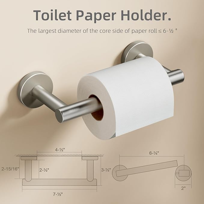 Toilet Paper Holder Wall Mount, Brushed Nickel Double Post Pivoting Toilet Paper Roll Holder for Bathroom, Commercial Toilet Tissue Dispensers, Stainless Steel