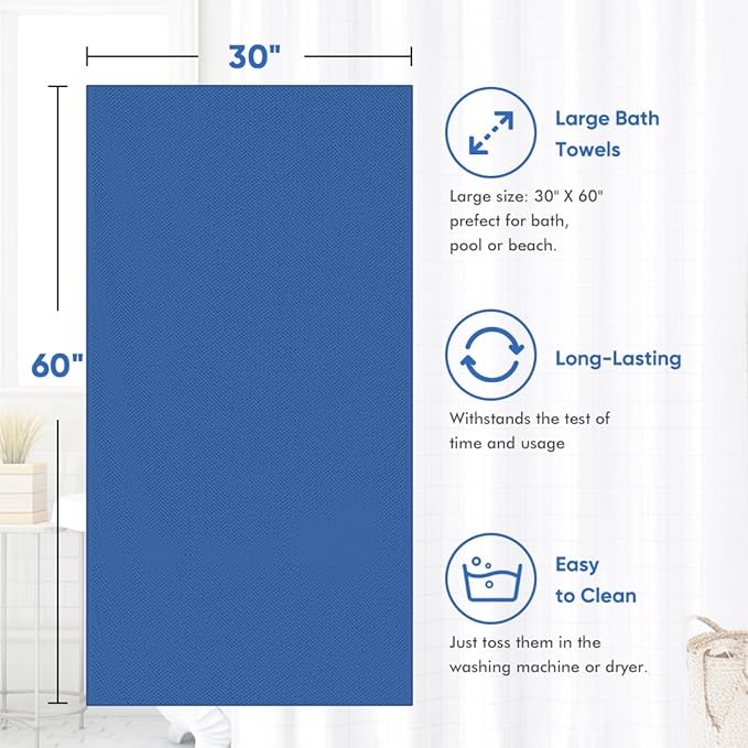 HOMEXCEL Bath Towel Set Pack of 4, 30 x 60 Inches Large Microfiber Bath Towels, Soft, Absorbent, and Quick Dry Towels for Bathroom, Pool, Beach, Swim, and Yoga, Large Bathroom Towels, Blue