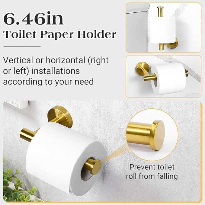 Gold Bathroom Towel Bar Set, 10-Piece Stainless Steel Hardware Bathroom Accessories, 24" Towel Racks for Bathroom Walls
