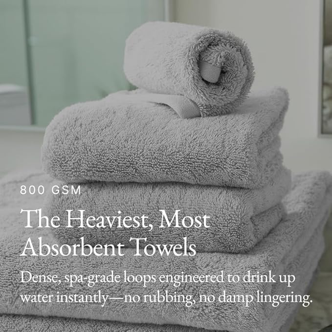 Italic Serene Ultraplush Cotton Washcloth Towel Set, 4 Soft & Absorbent Face Towels, Light Gray, 800GSM, 100% Cotton, Heavy Duty, Resort Grade Towels (Light Gray)