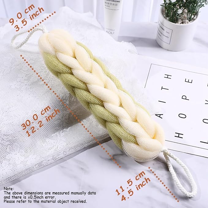 AARAINBOW 2 Packs Upgraded Long Stretch Back Sponge with Rope Handles Back Scrubber Bath Shower Mesh Sponge Exfoliating Body Scrub Stretch Braided Loofah for Men Women Shower Rope (Gray+Green)