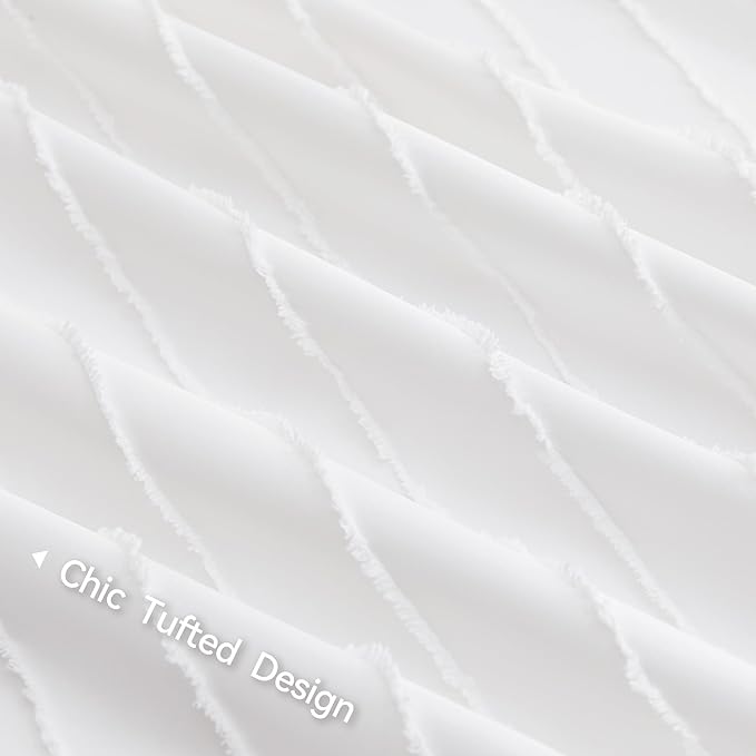JELLYMONI Duvet Cover Queen Size Bright White - 3PCS Boho Striped Duvet Cover Set Polyester Tufted Bohemian Textured Comforter Cover 90×90in with Corner Ties & Zipper and 2 Pillowcases
