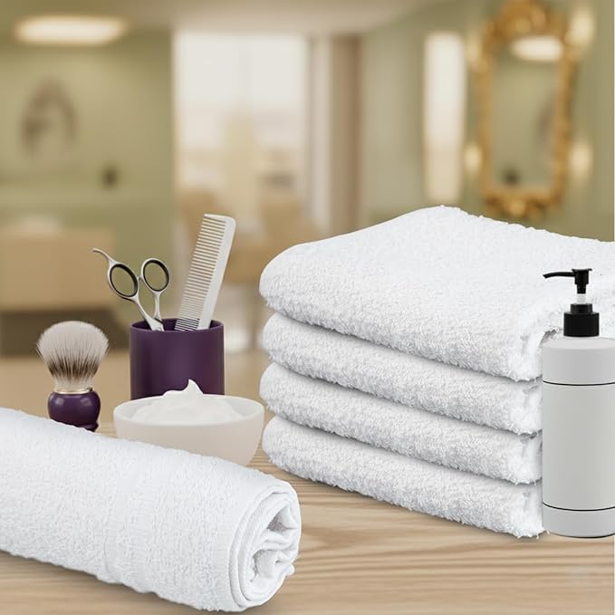 24 Pack White Hand Towels 100% Cotton Spa Towel – 16x27 inches Highly Absorbable Facial Towels Gym, Hair, Face, Bulk Small Towels (Not Bleach Proof)
