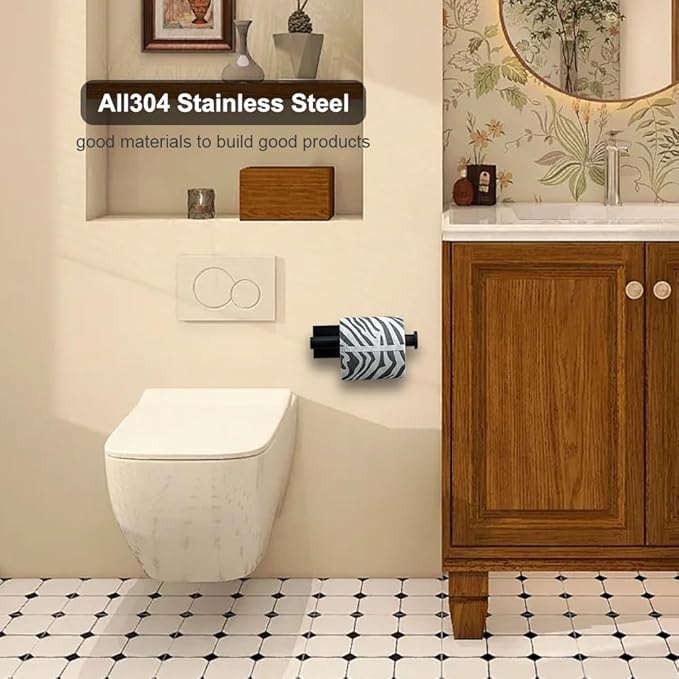 Modern Matte Black 304 Stainless Steel Toilet Paper Holder Wall Mounted Permanent Bathroom Tissue Roll Holder Toilet Paper Roll Holder Luxe Finish Toilet Roll Holder Sleek Stylish toilet tissue holder