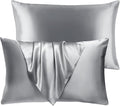 BHZ Satin Goose Down Feather Pillows King Size Set of 2 with Satin Pillowcase for Hair and Skin, Cooling Pillow Cases Similar to Silk Pillow Cases, Decorative for Women, Mom Men, Grey