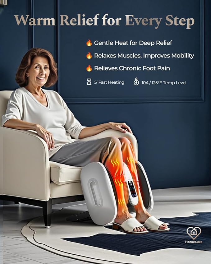 HomeCare Foot Massager with Heat & Ice Therapy, Shiatsu Deep Kneading Compression Foot Massagers for Plantar Fasciitis & Neuropathy Relief, Adjustable Intensity, FCC/CE Certified