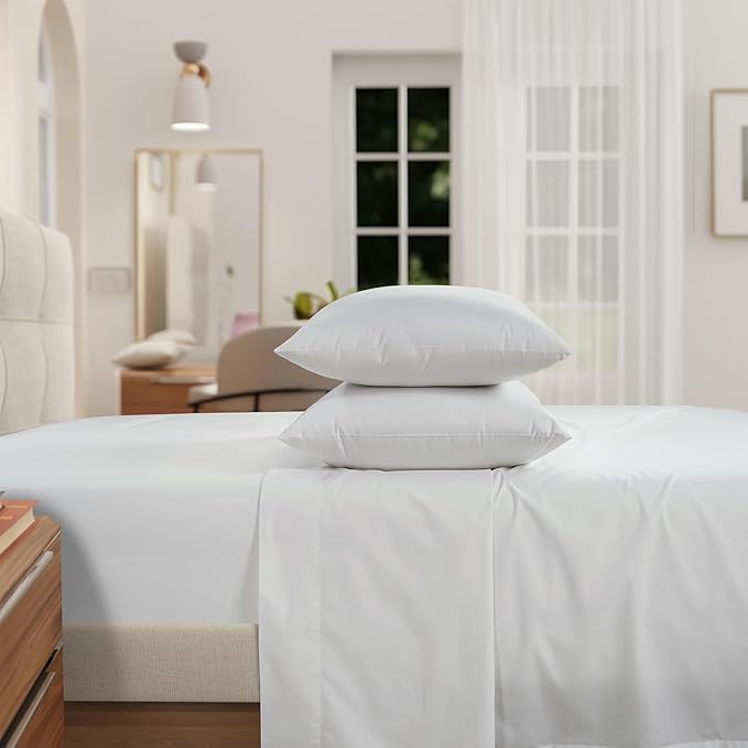 IZOD 100% Egyptian Cotton Sheets Set Twin Size, Cotton Percale Crisp Sheet Set 3Pc, Lightweight & Deep Pocket fits Upto 17", Long-Staple Soft Combed, Hotel Style Sheets Luxury Bedding Sheet - White