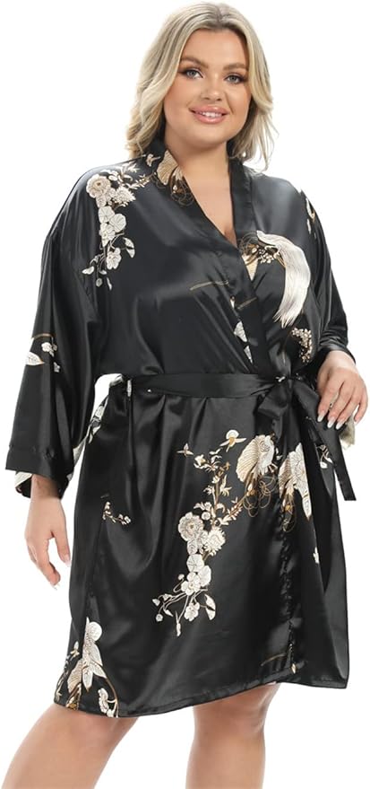 Women's Plus Size Satin Robes Plus Size Silky Kimonos Robes Sleepwear,Short