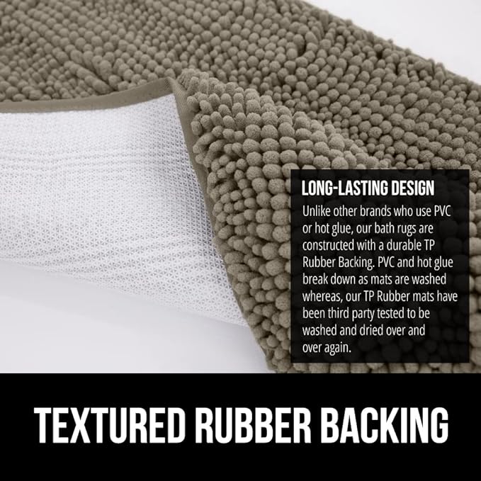 GORILLA GRIP Bath Rug Mat, Thick Soft Absorbent Chenille, Quick Dry Microfiber Mats, Rubber Backing Washable Shower Floor Rugs, Bathmat Runner, US Designed Bathroom Home Decor Accessories 24x17, Latte