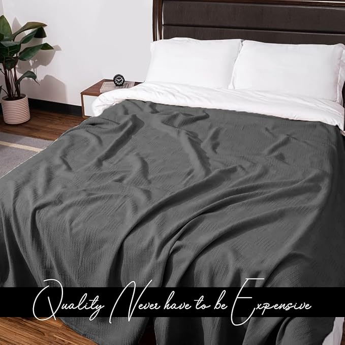 Avalon Bedding 100% Cotton Blanket Twin Size Thermal Blanket (72"x90") - Perfect Cotton Blankets Twin Size for Layering Bed in Any Season - Cotton Blankets for Bed (Grey)