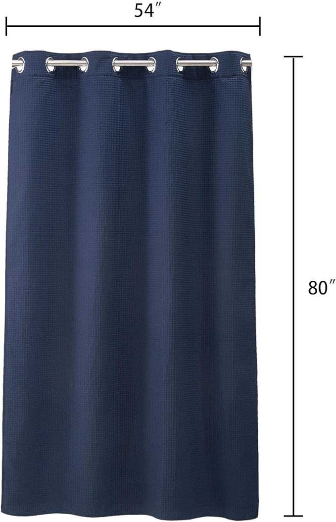 River Dream Stall Waffle Weave Shower Curtain with Snap-in Liner,Cotton Blend Fabric Heavy Duty,No Hooks Needed Shower Curtain for Bathroom,Hotel Quality Shower Curtain Set,Navy Blue,54x80 inches