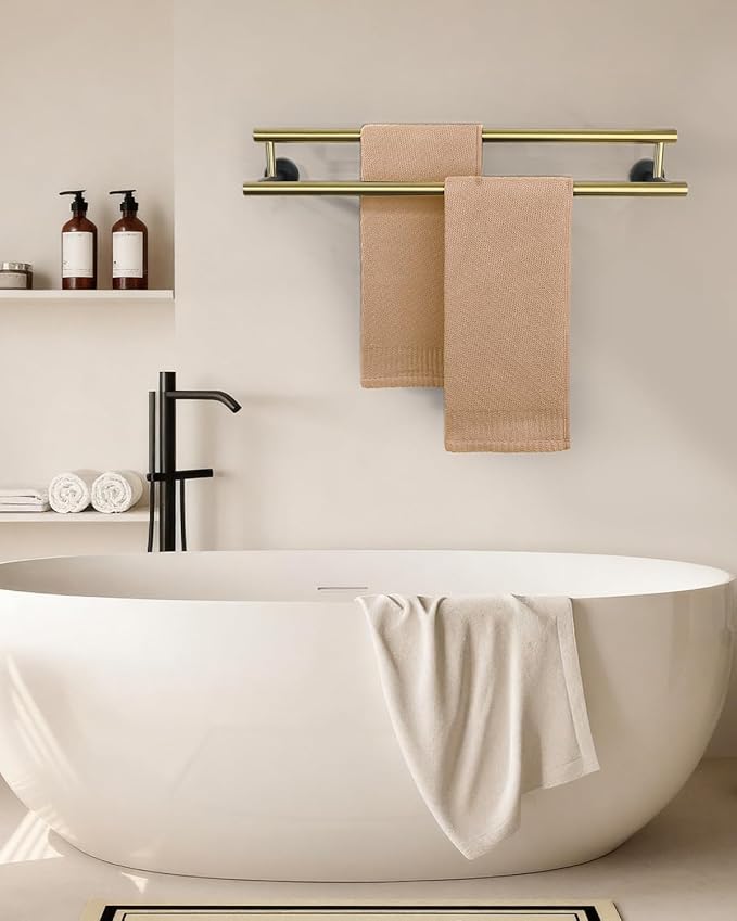 Alise Double Bath Towel Bars,24 Inch Towel Racks for Bathroom,SUS304 Stainless Steel Towel Holder,Towel Holder Wall Mount,Toilet Kitchen Towel Rod,Brushed Gold and Black Finish Towel Rail,GYT6902-GB