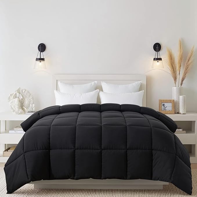 Cosybay Down Alternative Comforter (Black, Cal-King) - All Season Soft Quilted California King Size Bed Comforter - Duvet Insert with Corner Tabs -Winter Summer Warm Fluffy, 104x96 inches
