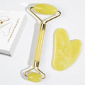 Natural Jade Roller & Gua Sha Set, Self Care Colorful Gift for Face Eye Neck Massager for Women Men, Jade Gua Sha Tool for Face for Skin Care, Improves Skin Tone-Beauty & Skincare (Yellow)