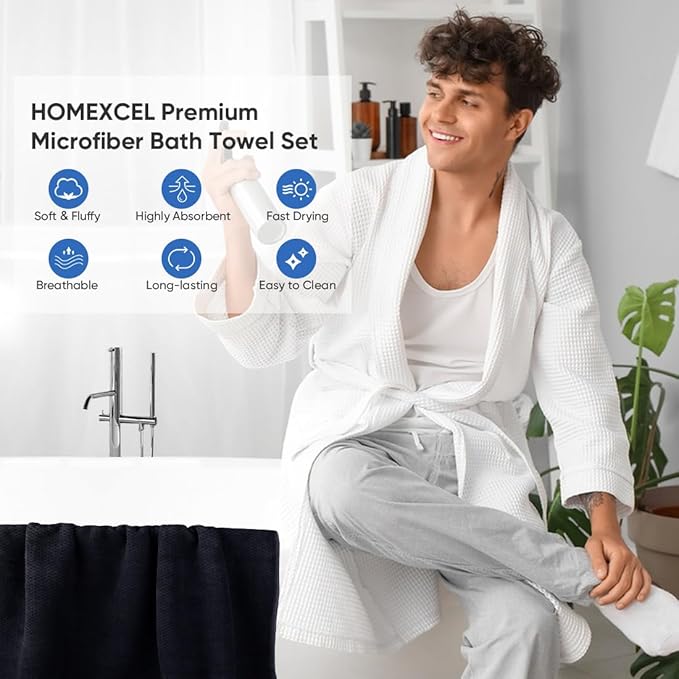 HOMEXCEL Bath Towel Set Pack of 4, 30 x 60 Inches Large Microfiber Bath Towels, Soft, Absorbent, and Quick Dry Towels for Bathroom, Pool, Beach, Swim, and Yoga, Large Bathroom Towels, Black