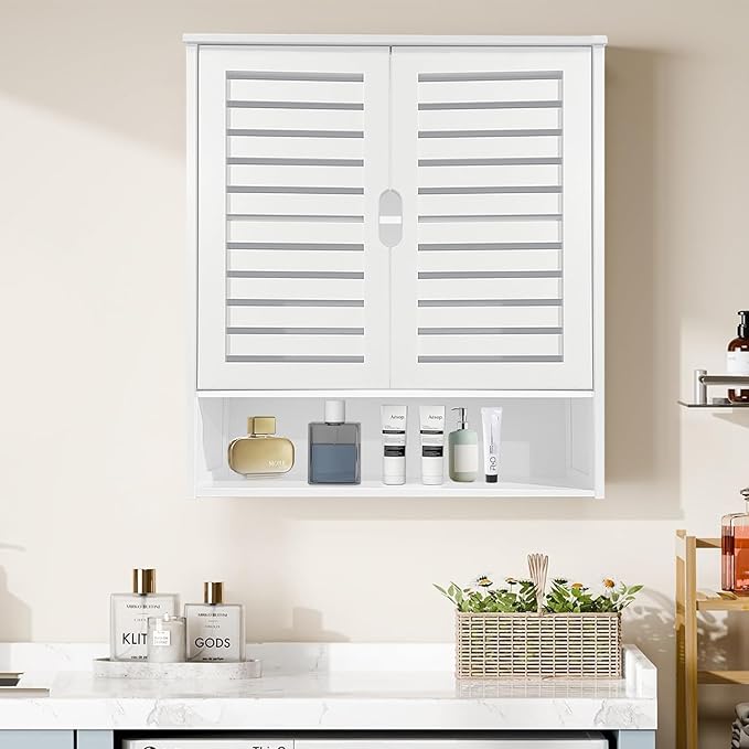 HYNAWIN White Organized Bathroom Storage Cabinet with Lattice Doors,Spacious Storage with Adjustable Shelves for Bathroom or Kitchen Essentials