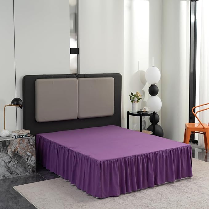 Bed Skirt Full Size Ruffled Bed Skirt with Split Corners, 18 Inch Drop Dust Ruffle Bed Skirts with Platform, Grape