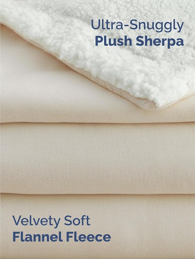 Sherpa Fleece Blanket Queen Size - Reversible Sherpa Fleece Queen Blanket - Super Soft Double Sided for Bed, Sofa, Couch - Thick, Warm, Fuzzy & Plush - Luxurious Bedding for Winter - Ivory, 90" x 90"