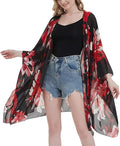 Women's Bohemian Floral Chiffon Beach Cover up Swimsuit Kimono Summer Swimwear Cardigans