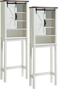 RedLemon Farmhouse Over The Toilet Storage Cabinet Set of 2, 68" Tall with Sliding Barn Doors & Adjustable Shelves, Rustic Above Toilet Storage Cabinet, Antique White