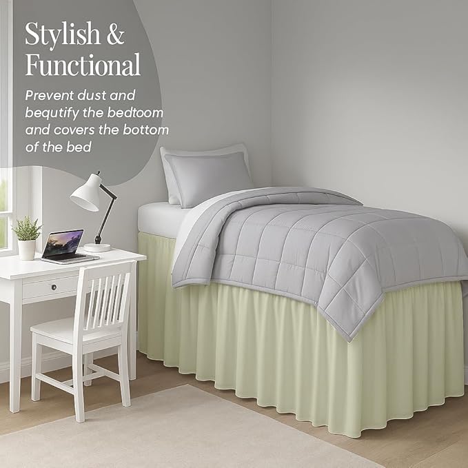 Cottingon Dorm Bed Skirt Twin XL 36" with Split Corners, 100% Microfiber Soft and Stylish, College Room Essential, Extra Long Dust Ruffle for Extended Beds, Ivory
