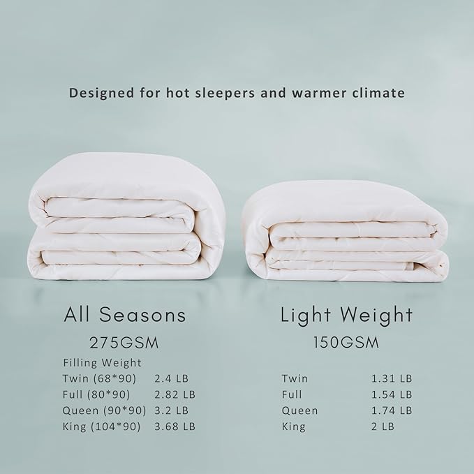 TOSMO Luxury Comforter, 100% Viscose from Bamboo Shell & Fill, Soft Breathable Cooling Silky Duvet Insert, Down Alternative Blanket for Restful Sleep (Queen, All Seasons White)