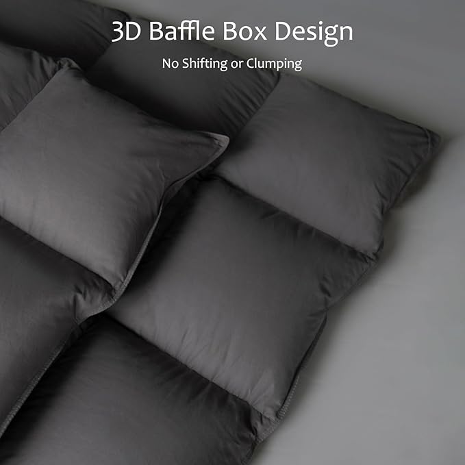 Luxury Down Fiber Comforter Twin/Twin XL Size - High Fill Power Medium Warmth for All Season Duvet Insert - Light Weight, Charcoal Grey (68" x 90")