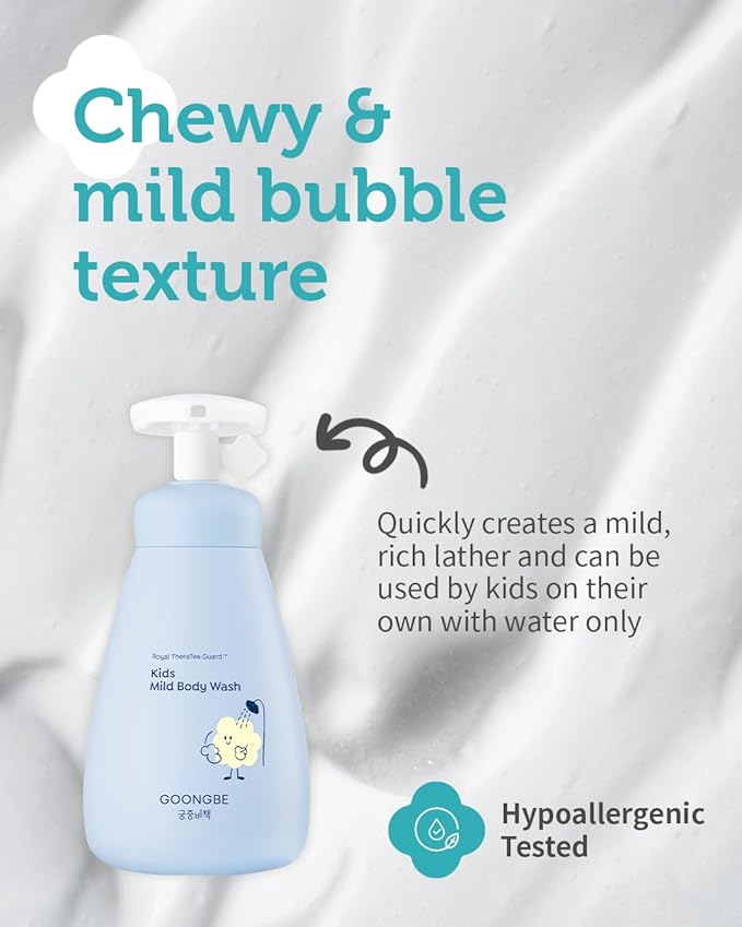 GOONGBE Kids Wash Duo Set - Korean Low pH Silky Shampoo & Mild Body Wash - Silicone-Free Hair Care & Micellar Body Cleanser - Allergen-Free Formula for Sensitive Skin, 10.1 fl.oz. & 10.1 fl.oz.