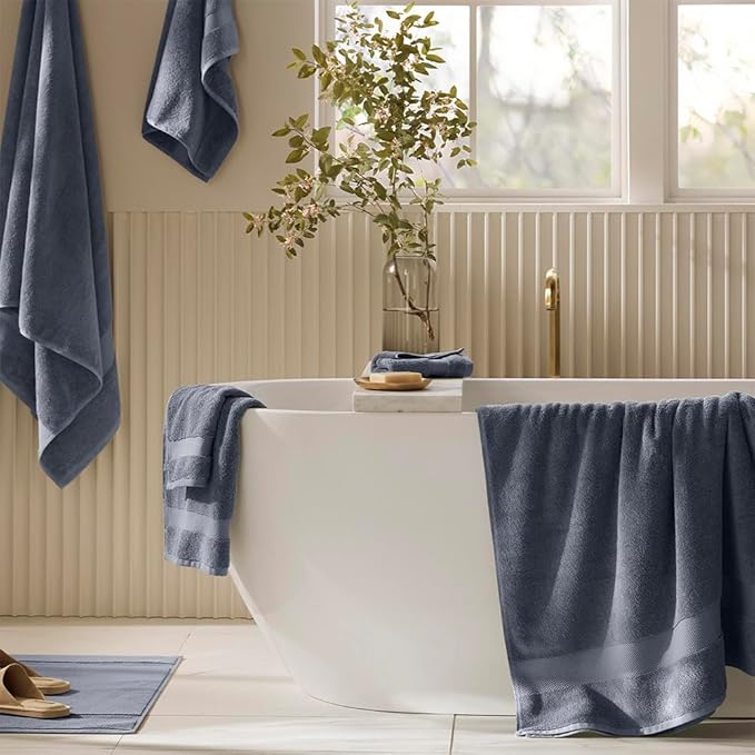 BOLL & BRANCH Plush Bath Sheet Set - Mineral - 6 Piece - Includes 2 Oversized Bath Sheets, 2 Hand Towels & 2 Washcloths - 100% Organic Cotton - Ultra Soft & Luxurious - Quick Absorbing