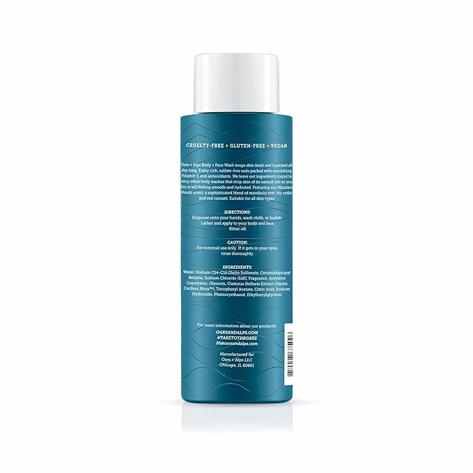 Oars + Alps Mens Moisturizing Body and Face Wash, Skin Care Infused with Vitamin E and Antioxidants, Sulfate Free, Mandarin Woods, 13.5oz, 2 Pack