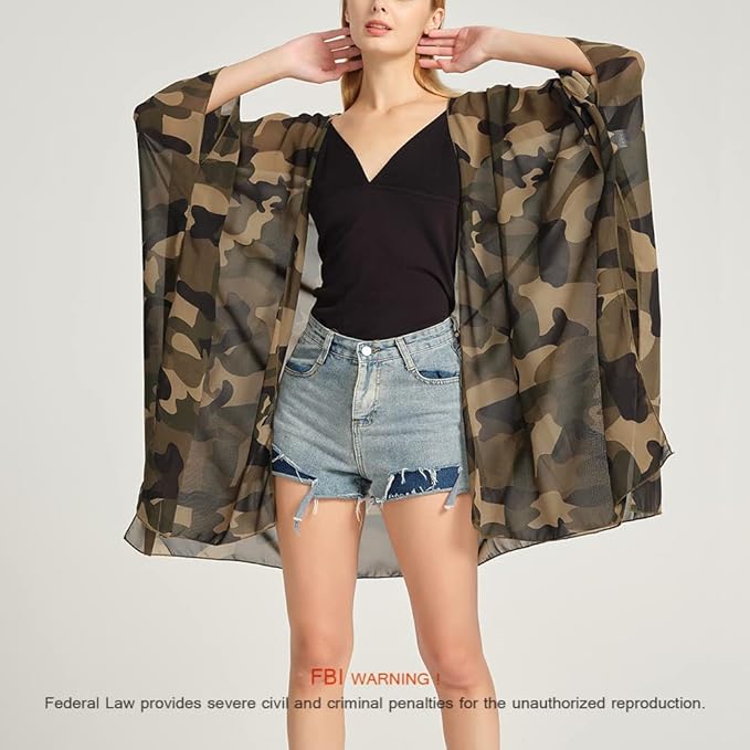 Women's Bohemian Floral Chiffon Beach Cover up Swimsuit Kimono Summer Swimwear Cardigans