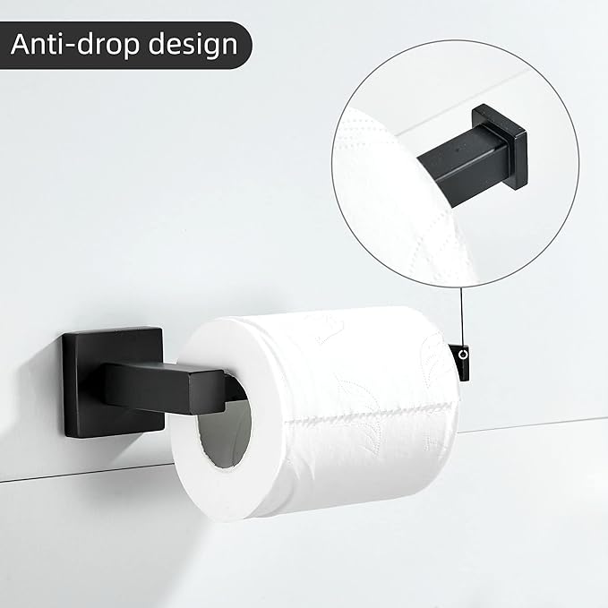 FORBATH Black Toilet Paper Holder Towel Ring, Black Bathroom Hardware, Hand Towel Holder Toilet Paper Roll Holder Set, Wall Mounted Stainless Steel Bathroom Accessories, 2 PCS