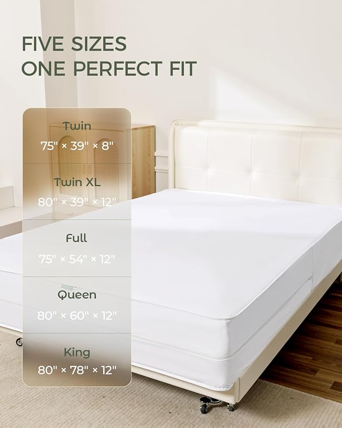FAUNNA Zippered Mattress Encasement, 100% Cotton Bed Bug and Dust Mite Proof Mattress Protector, Hypoallergenic, Antibacterial Protection, Noiseless Zipper, Six-Sided Cover (Twin XL 12" Deep)