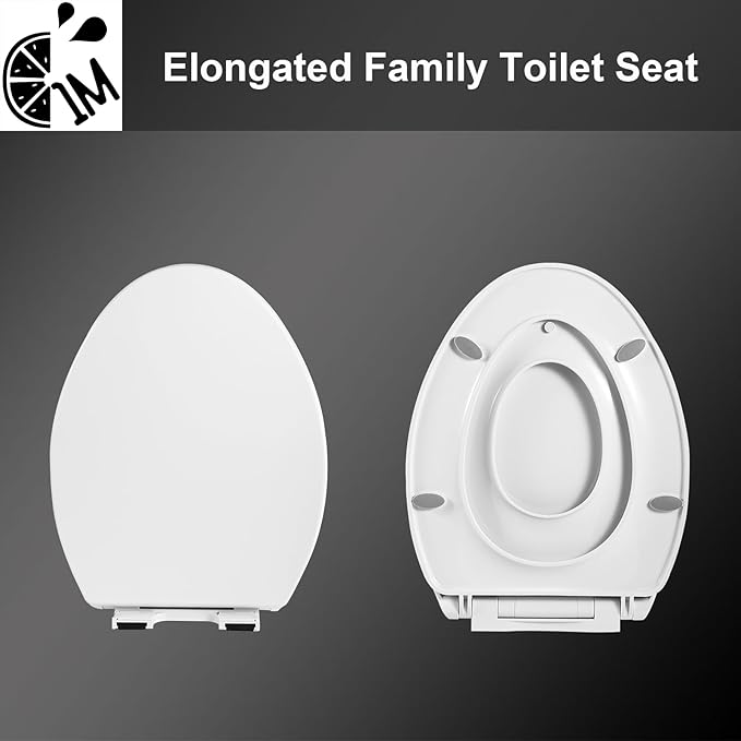 1M Family Toilet Seat, Patented Slow Close & Quick Releasing Technology, Anti-Wiggling, Easy to Install and Clean, Standard Elongated with Toddler Seat Built In (1 Piece)