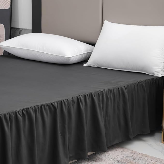 TSUTOMI Bed Skirt Twin Size Ruffled Bed Skirt with Split Corners, 18 Inch Drop Dust Ruffle Bed Skirts with Platform, Gathered Style, 100% Microfiber, Black