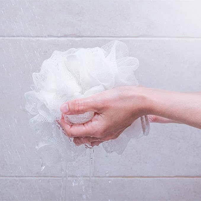 BTYMS 4 Pieces Shower Loofahs Bath Sponges 60g/pcs Mesh Puffs Body Scrub Luffas Bath Scrunchies for Shower Exfoliate