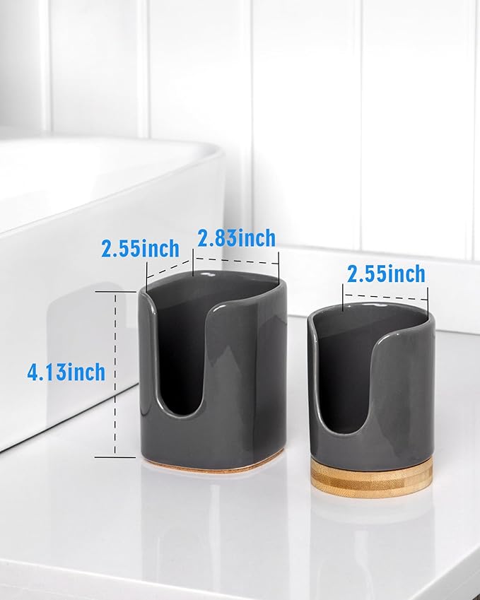 5 oz Square Ceramic Bathroom Cup Dispenser for Kids and Pregnancy - Disposable Paper Cup Holder for Mouthwash Cups on Bathroom Vanity Countertop (1 Pack, Grey)