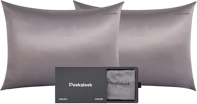 100% Mulberry Silk Pillowcases with Zipper– Luxurious, Anti-Aging Pillow Covers, 22 Momme 6A Grade Silk Pillow Cases 2 Pack for Hair and Skin Care (Dark Grey, Standard)