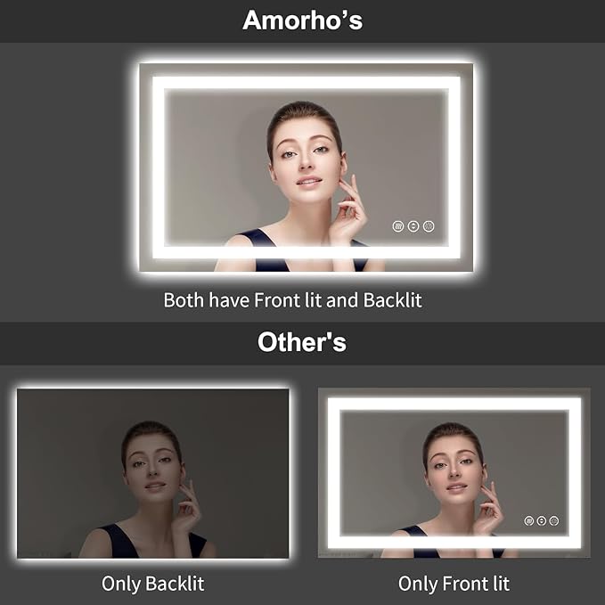 Amorho LED Bathroom Mirror Large 77"x 36" with Front Light and Backlit, Stepless Dimmable Wall Mirrors with Anti-Fog, Shatter-Proof, Memory, 3 Colors, Double LED Vanity Mirror