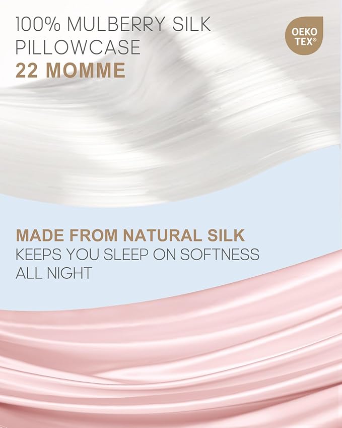 THXSILK 100% Mulberry Silk Pillowcase for Hair and Skin, 22 Momme, Hidden Zipper, Organic Silk Pillowcase Standard Size 20x26 inches, 1PC, Light Pink