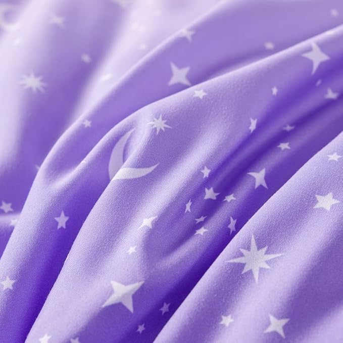 URBONUR Twin Comforter Set for Girls 6Pcs Bed in a Bag Gradient Purple Orange Blue Moon Stars Comforters Soft Lightweight Kids Bedding Set for All Season (Star, Twin Size)