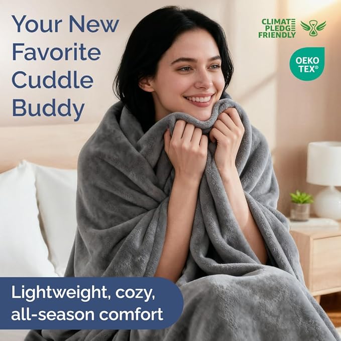Ultra Soft Fleece Blanket Queen Size - Flannel Fleece Luxury Queen Blanket - Lightweight for Couch Bed Chair - Thick, Warm and Breathable - All Season Cozy Anti-Static Microplush Bedding, Dark Grey