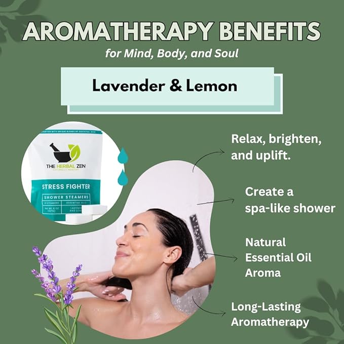 Stress Fighter Shower Steamers Aromatherapy for Relaxing - Christmas Gift - Adult Stocking Stuffer - USA Made - Lavender & Lemon Shower Bomb Tablets - Soothing Natural Essential Oils (10 Pack)