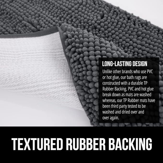GORILLA GRIP Bath Rug Mat 48x17, Soft Absorbent Chenille, Quick Dry Microfiber Mats, Rubber Backing Washable Shower Floor Rugs, Bathmat Runner, US Designed Bathroom Home Decor Accessories Charcoal